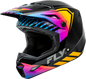 Fly Racing Kinetic Menace helmet in black and sunrise colors, size large, with adjustable straps and ventilation.