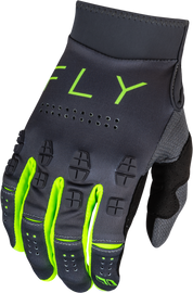 Fly Racing Evolution DST Gloves in charcoal and neon green, size large, featuring padded palms and breathable fabric for motocross riding.
