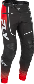 Fly Racing Rayce bicycle pants in red, black, and white with size 36, featuring durable cycling gear design.
