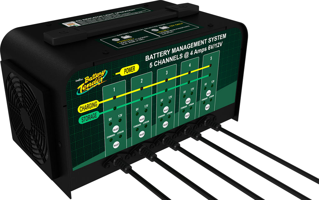 Battery Tender 5 Bank Battery Charger model 56-1090 for vehicle batteries, showing the charger unit with multiple connection ports.