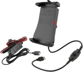 Ram Wireless Charging Holder with Quick Grip and harness mount for easy phone charging and secure attachment.