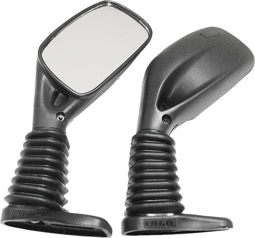 SP1 universal black left rear view mirror for vehicles, showing a sleek, rectangular mirror with a black frame and mounting arm.