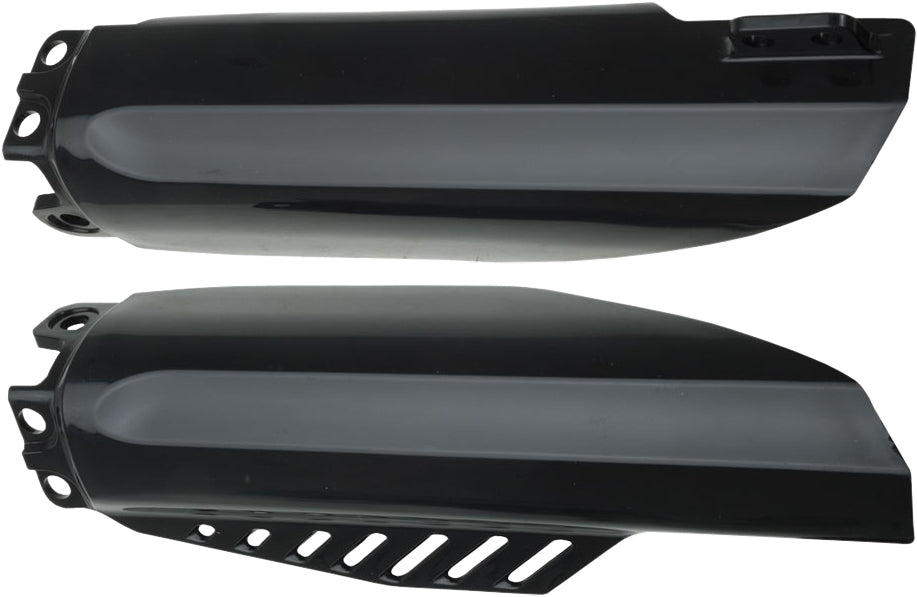 Acerbis black fork guard for motorcycle suspension, body protection with brand logo visible on the black plastic part.