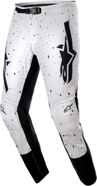 Alpine Star Supertech Spek Pants in white and black, size 36, featuring durable racing textile with logo accents and adjustable waist.
