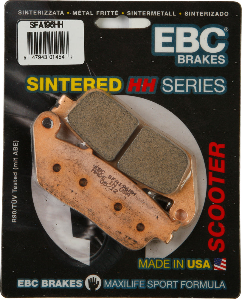 EBC Motorcycle Brakes Sfa196hh Double-H Sintered Brake Pads showing black metal and friction material for motorcycle braking system