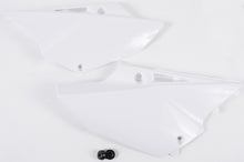 Load image into Gallery viewer, White Acerbis side panels for motorcycle, featuring sleek design and branding, designed to fit specific models.