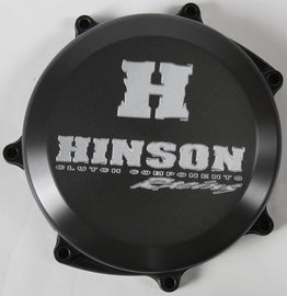 Hinson clutch cover for Yamaha YZ250F 2014 engine, durable black metal with detailed branding and mounting hardware visible.