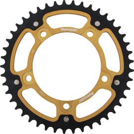 Supersprox rear stealth aluminum and steel 45-tooth sprocket for Suzuki GSX-R750 motorcycle, showing metallic finish and gear teeth.