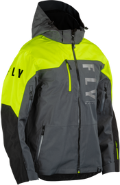 Fly Racing Carbon Jacket in black, grey, and hi-vis colors, featuring a sleek design and lightweight construction.