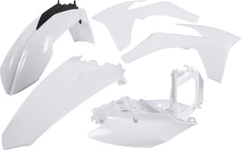 Acerbis white plastic kit with various panels and components for motorcycle or off-road vehicle repair and customization.