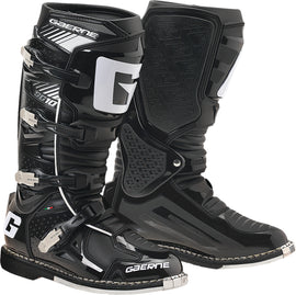 Black Gaerne SG 10 motorcycle boots in size 10, showing the sturdy design and secure fastening system.