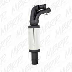 MBRP Exhaust Race Silencer 241-90317R, performance exhaust component with sleek metallic finish and branding details.