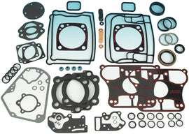 James Gasket motor gasket kit with MLS head gaskets, shown with multiple gasket seals and components for engine sealing.