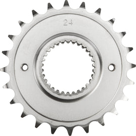 HardDrive 24-tooth transmission sprocket for Big Twin 6-speed motorcycles, durable steel construction, mounted on bike drivetrain.