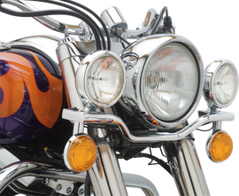 Chrome Cobra Light Bar illumination for Yamaha V Star 1100 Classic 1999-2009, motorcycle lighting accessory, front view