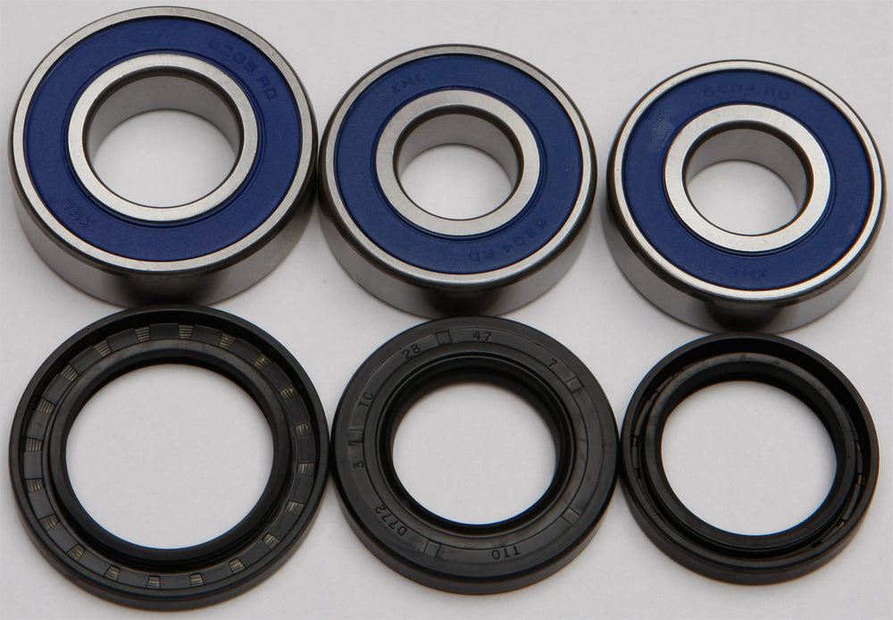 All Balls Drive Wheel Bearing Kit 22-51557 showing multiple bearings and components on a clean surface.