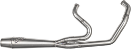 Sawicki Speed Shop 2-in-1 TC Softail Shorty Cannon exhaust in brushed stainless steel, shown with detailed design and compact size.