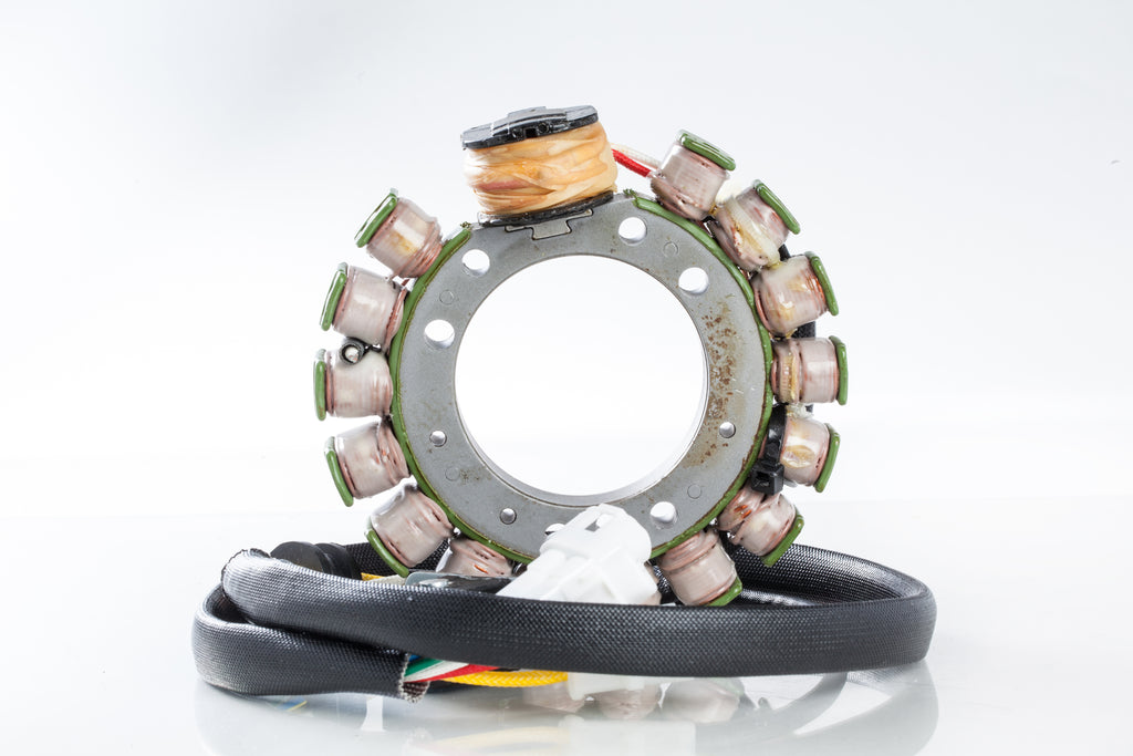 Ricks Motorsport Electric Stator 27-21911 for motorcycle electrical system, showing detailed windings and mounting points.