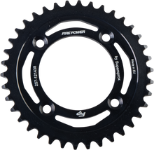 Load image into Gallery viewer, Steel Fire Power 38-tooth rear sprocket with black finish, designed for motorcycle or bike drivetrain applications.