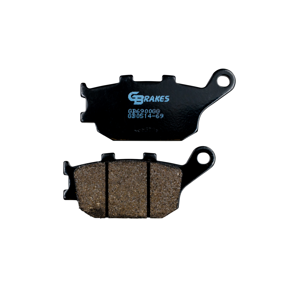 Semi-metallic brake pads from GBRAKES, model 17-51469, showing the durable friction material and metal backing for vehicle braking.