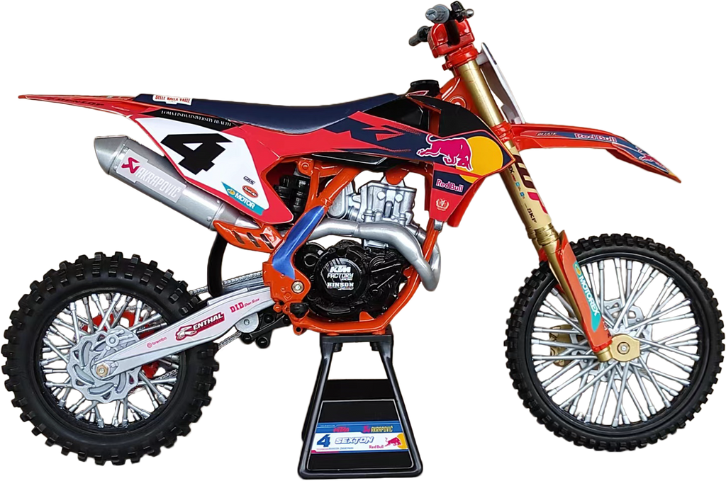 New Ray Toys 1:12 scale Red Bull KTM Chase Sexton #4 motorcycle accessories in detailed plastic model.