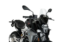 Load image into Gallery viewer, Clear PUIG windscreen for BMW Ng Sport motorcycle, showing a sleek, transparent windshield mounted on the bike.