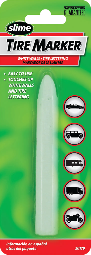 White Slime Tire Marker used for tire and wheel accessories, featuring a pen-style design for easy application and marking.