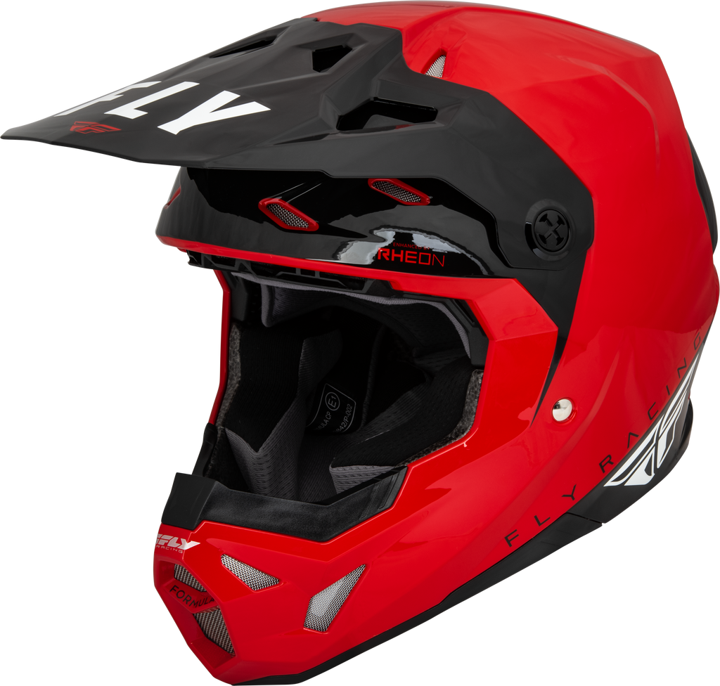 Fly Racing Formula CP Slant helmet in red, black, and white with aerodynamic design and ventilation features.