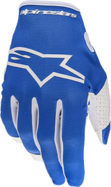 Alpine Star Youth & Kids Radar Gloves in UCLA Blue and White, large size, with padded palms and adjustable wrist straps.