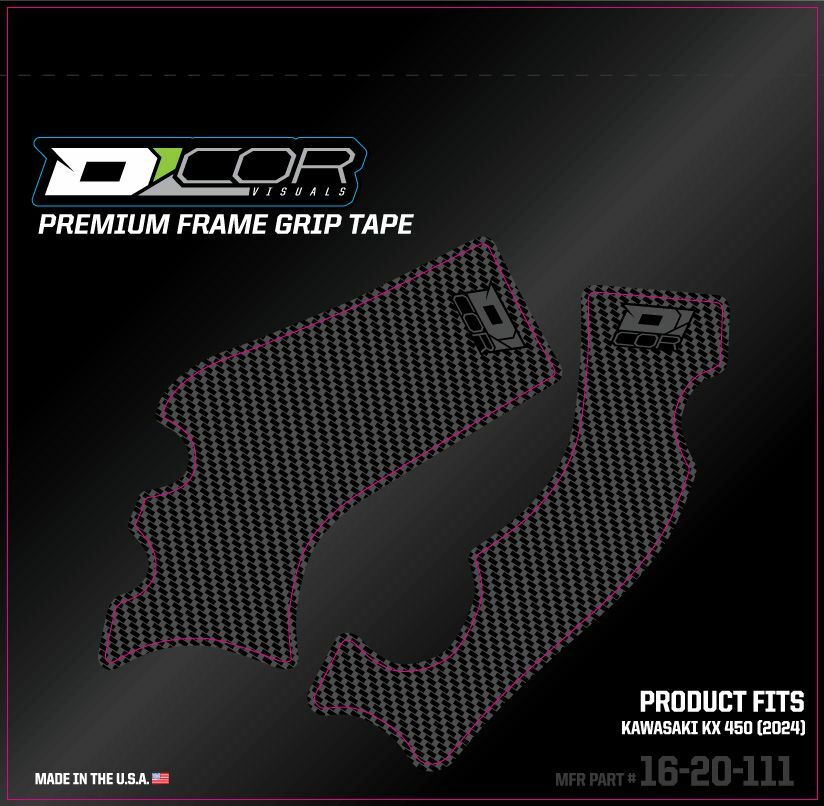 Gray DCOR Frame Grip Tape with graphic decals, featuring textured surface and design elements for skateboard or bike frame protection.