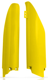 Acerbis yellow fork guard for motorcycle suspension featuring bold yellow color and protective design.