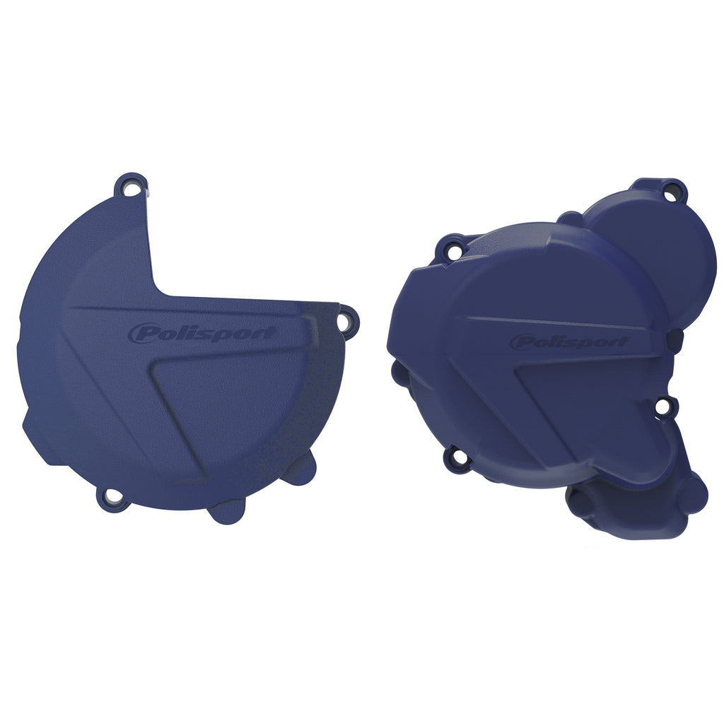 Polisport Plastics clutch and ignition body kit in blue for Husqvarna models, part number 64-91051, including clutch and ignition covers.