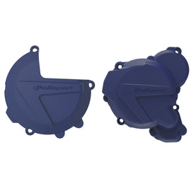 Polisport Plastics clutch and ignition body kit in blue for Husqvarna models, part number 64-91051, including clutch and ignition covers.