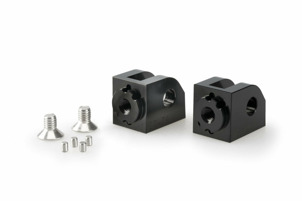 PUIG adjustable footpeg adaptor for Yamaha motorcycles, rider foot controls, black finish with mounting hardware visible