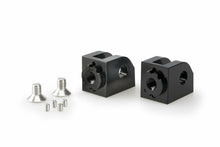 Load image into Gallery viewer, PUIG adjustable footpeg adaptor for Yamaha motorcycles, rider foot controls, black finish with mounting hardware visible