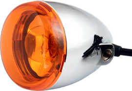 Amber bullet-style turn signal assembly from Chris Products, featuring a sleek design with clear lens and mounting hardware.