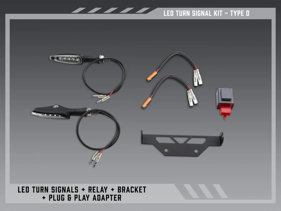 Yoshimura Fe V2 standard LED turn signal kit, Type D for Honda motorcycles, showing the body and LED lights in black.