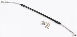 GALFER steel rear brake line for Kawasaki street bikes, showing the durable braided steel construction and fittings.