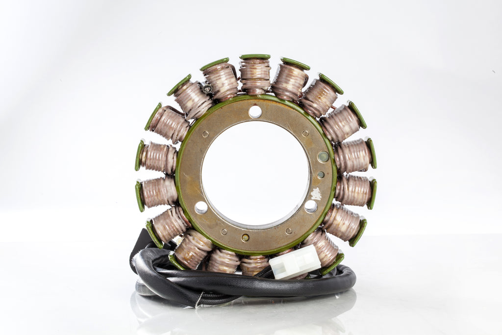 Ricks Motorsport Electric Stator 27-21412H for motorcycle electrical systems, showing the coil and mounting points in the image.