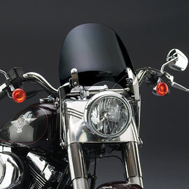 National Cycle Switchblade windshield for Softail motorcycles, showing the clear wind deflector attached to the bike.