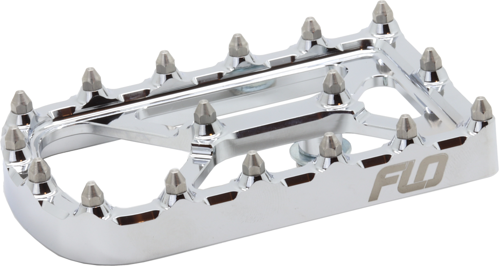 Chrome Flo Motorsports universal touring foot controls tip with sleek design, compatible with various motorcycle models.