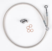 Load image into Gallery viewer, Rear Yamaha motorcycle brake line by Streamline, featuring stainless steel braided design for enhanced braking performance.