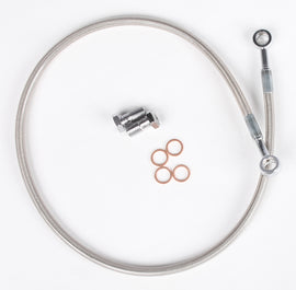 Rear Yamaha motorcycle brake line by Streamline, featuring stainless steel braided design for enhanced braking performance.