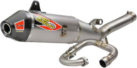 Pro Circuit Ti-6 titanium exhaust system with carbon cap for YZ450F 2023 motorcycle, showcasing the sleek exhaust pipe and carbon end cap.