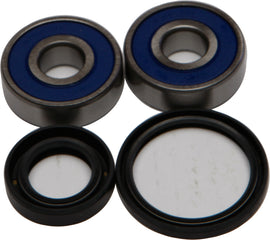 All Balls drive wheel bearing and seal kit with metal bearings and rubber seals, designed for motorcycle wheels.