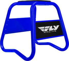 Fly Racing Podium Stand in blue, featuring a sturdy design suitable for motorcycle or bike maintenance and display.