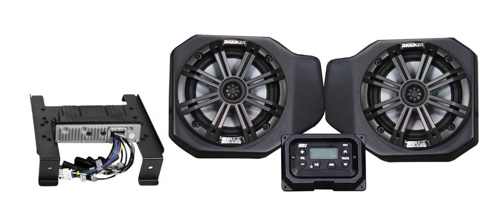 SSV Works 2 Speaker Kit Plug N Play for audio system, showing the compact speaker components and wiring setup.