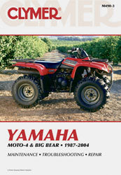 Clymer repair manual for Yamaha ATV YFM350, showing detailed tool illustrations and repair instructions for maintenance.