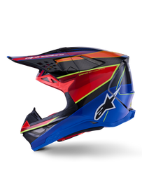 Alpine Star Supertech S-M10 Era helmet in glossy blue, red, and yellow fluo with a sleek design and ventilation features.