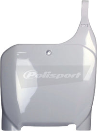 Polisport Plastics white front body plate for motorcycle, model 64-6570, with visible mounting points and smooth surface finish.